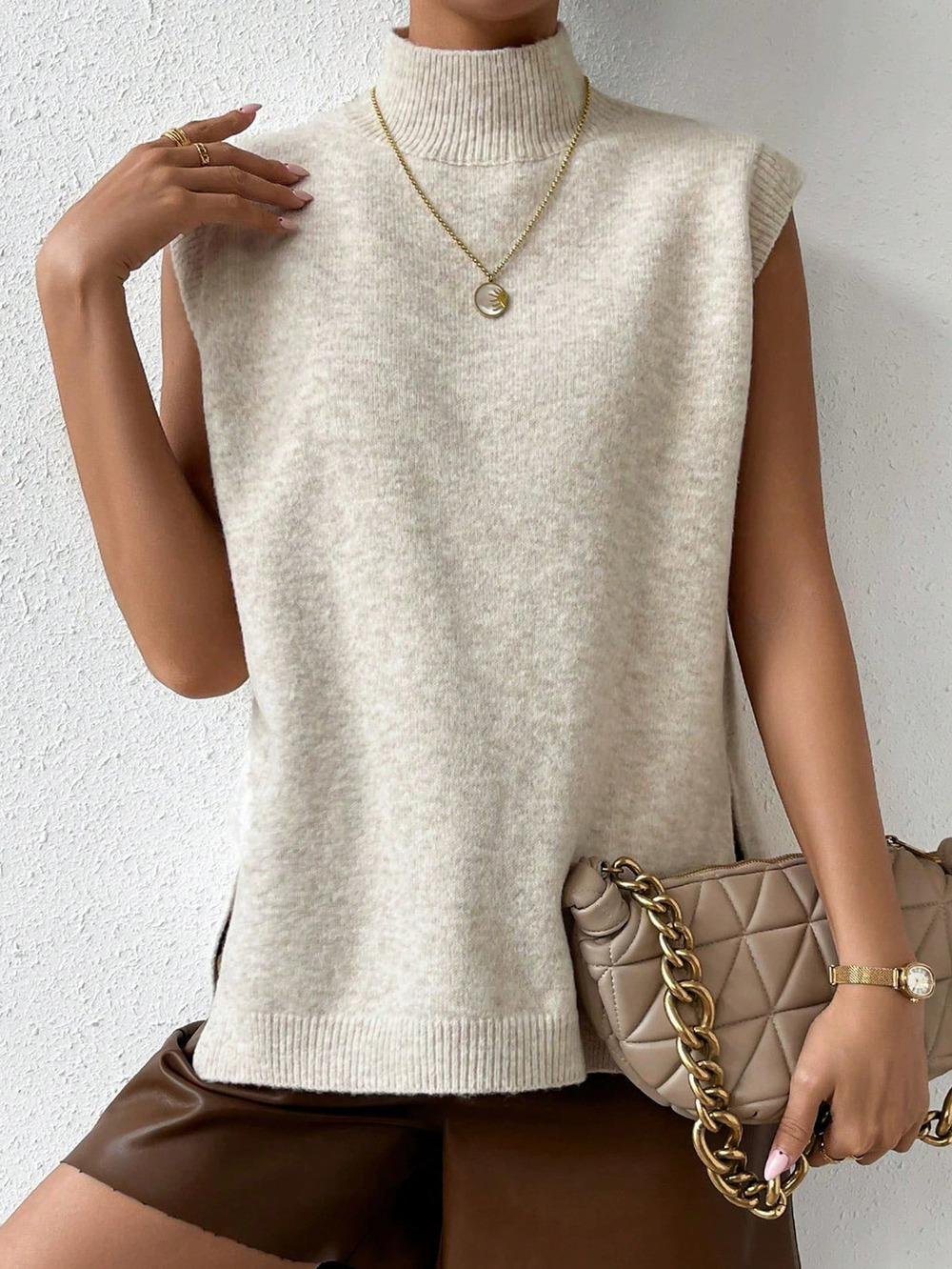 Zara Fall Winter Soft Fleece Mock Neck Sleeveless Knit Vest Top